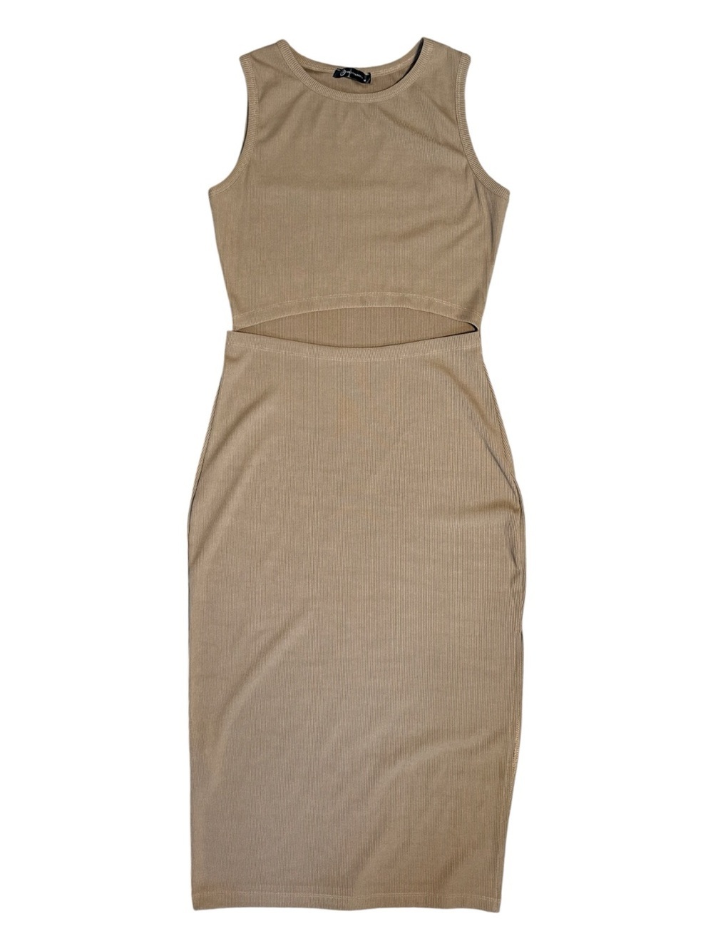 Pretty Garden Cut-Out Ribbed Bodycon Dress Tan Size Medium
